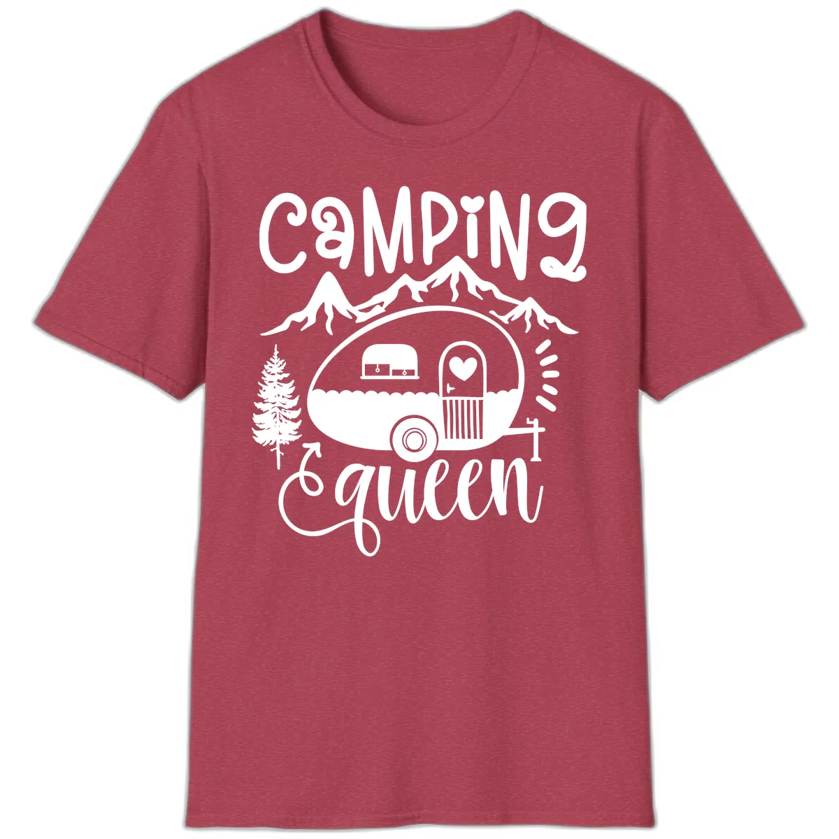 Camping Queen Retro Airstream T-Shirt in Heather Cardinal
