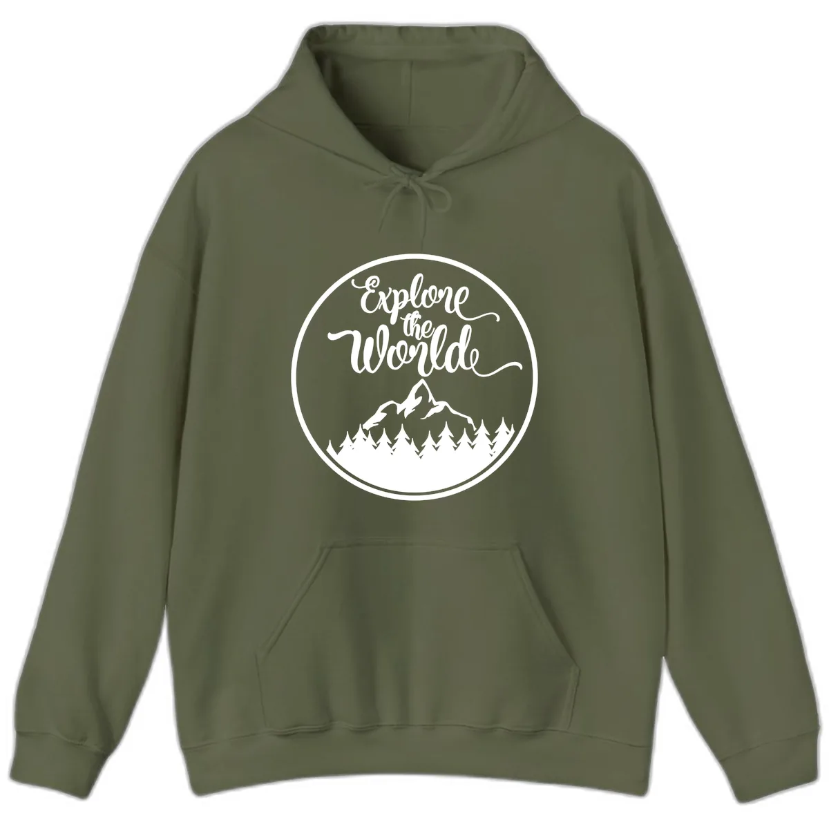 Explore The World Mountain Forest Hoodie in Military Green