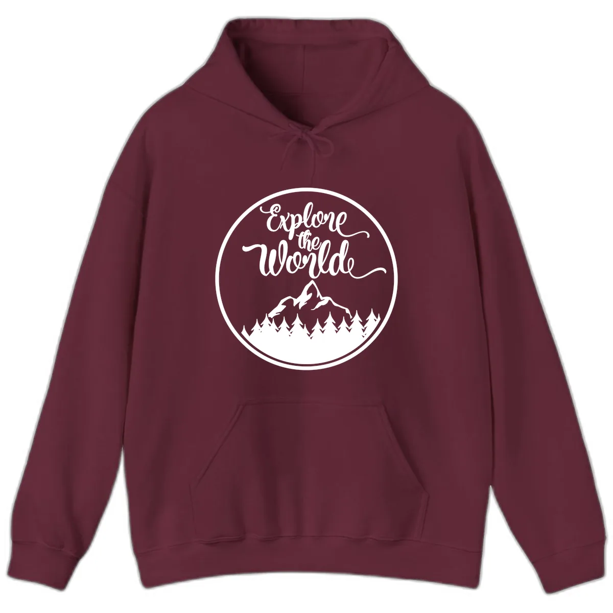 Explore The World Mountain Forest Hoodie in Maroon