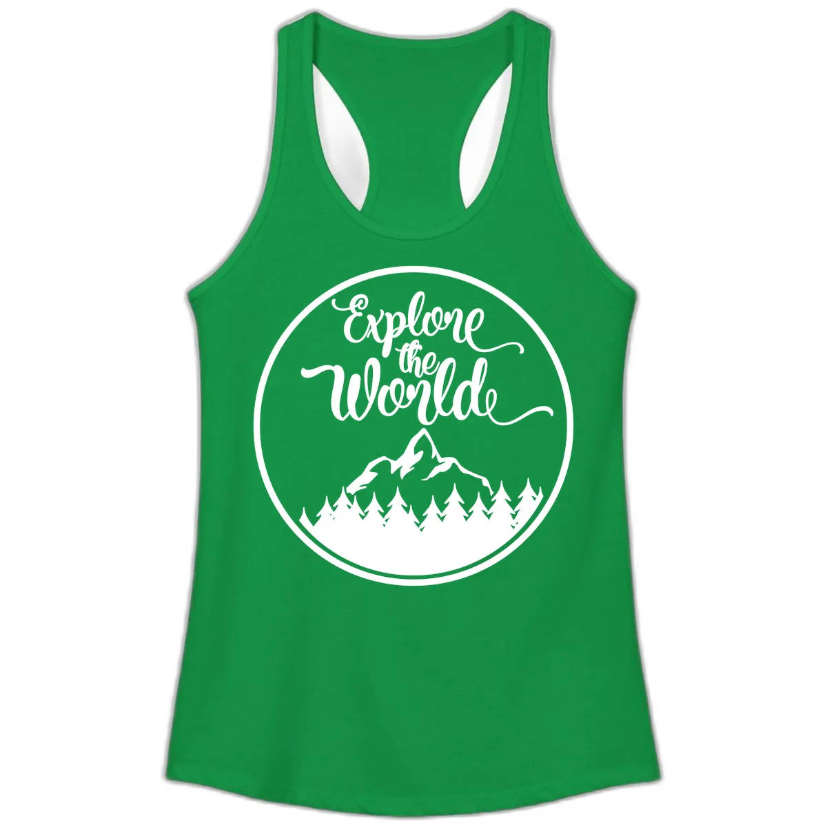Explore The World Mountain Forest Ladies Tank in Solid Kelly Green
