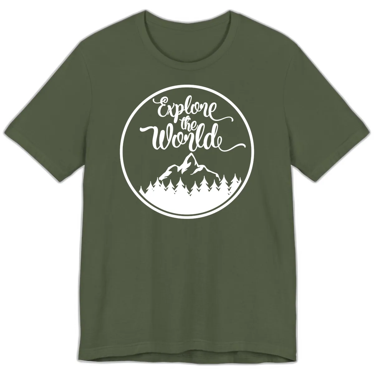 Explore The World Mountain Forest Premium T-Shirt in Military Green