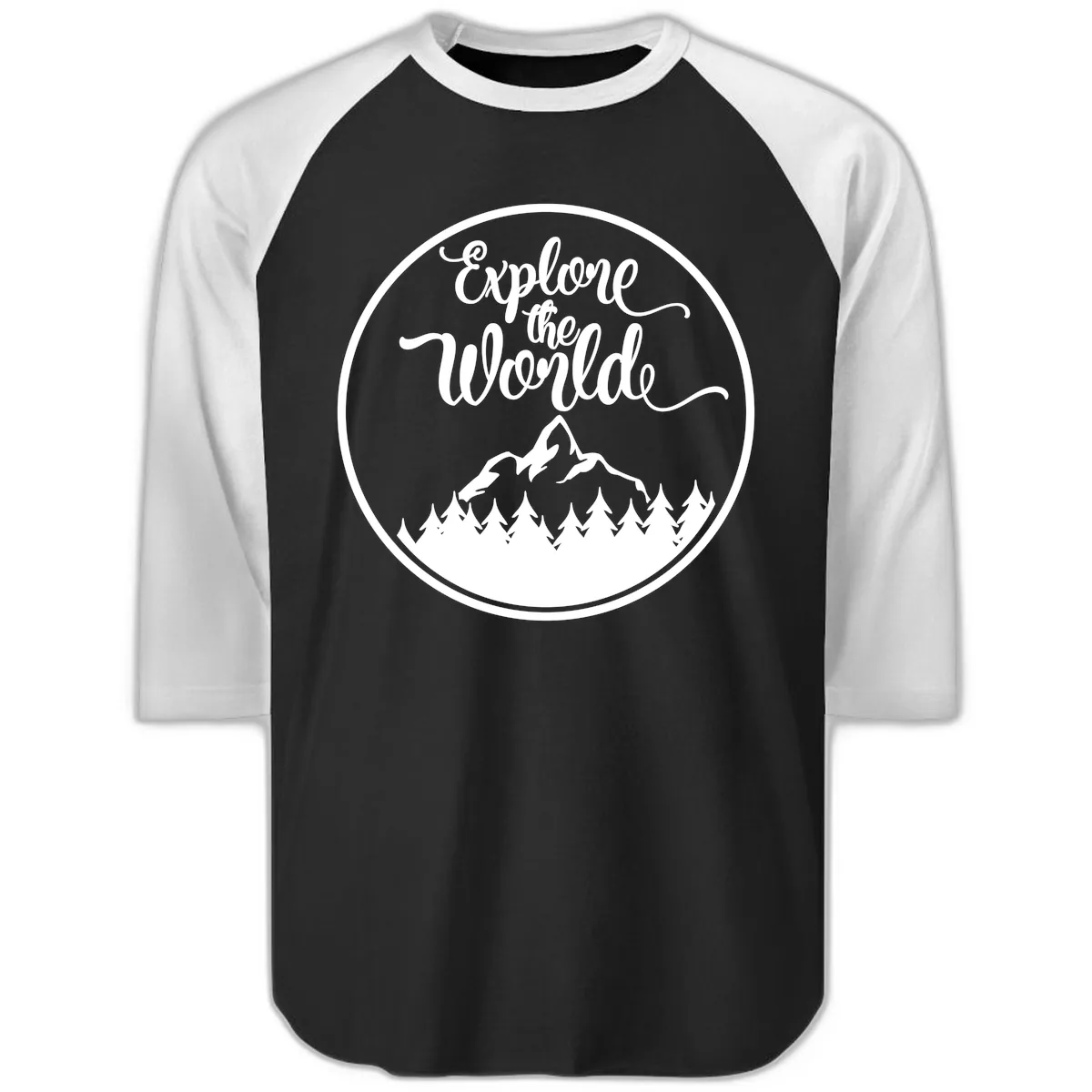 Explore The World Mountain Forest Raglan 3/4 in Black White