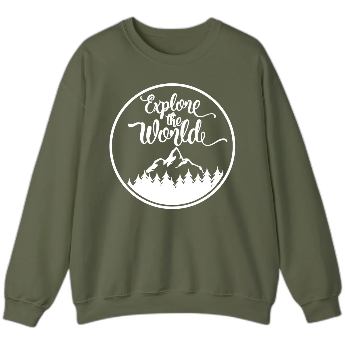 Explore The World Mountain Forest Sweatshirt in Military Green