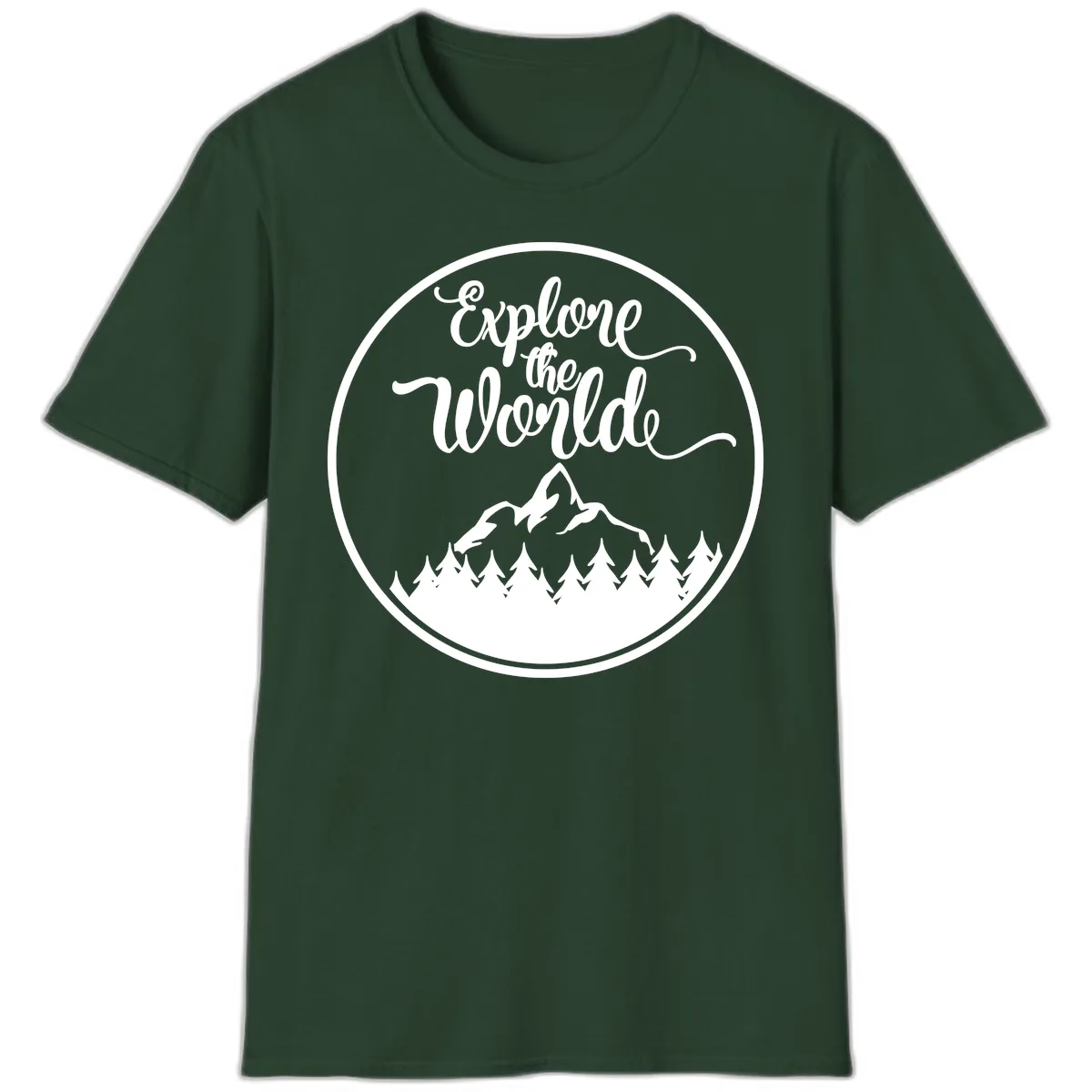 Explore The World Mountain Forest T-Shirt in Forest Green