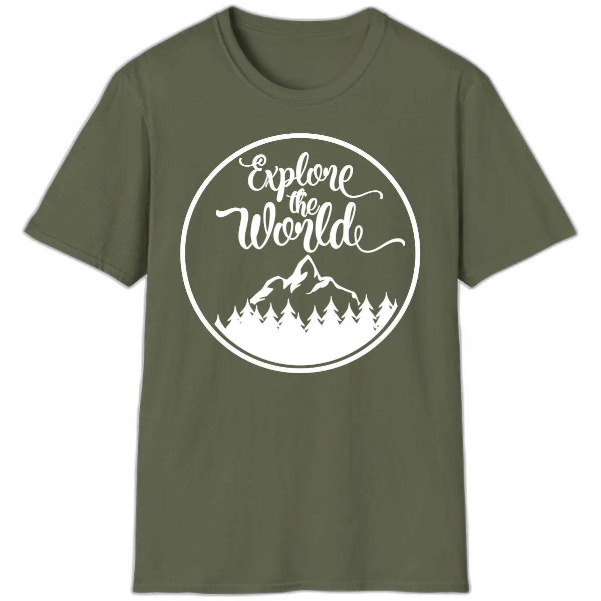 Explore The World Mountain Forest T-Shirt in Military Green