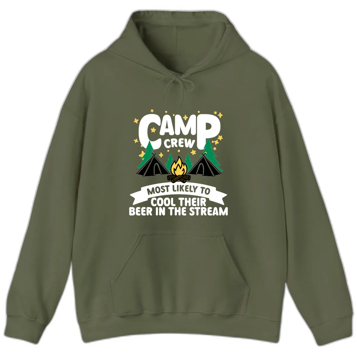 Camp Crew Cool Beer Stream Hoodie in Military Green