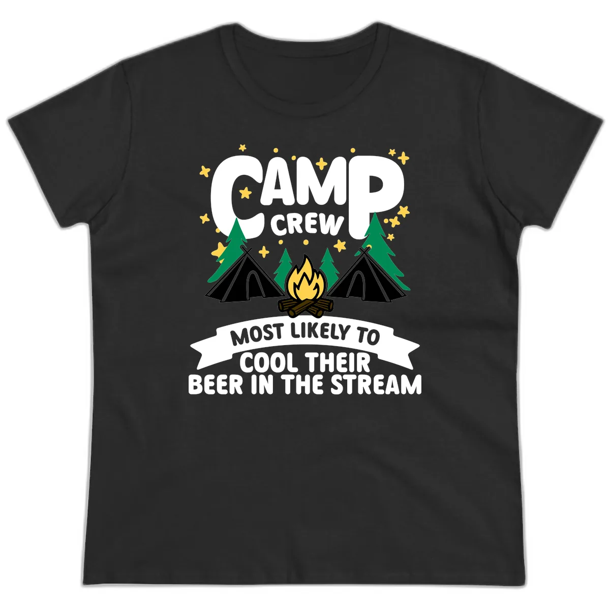 Camp Crew Cool Beer Stream Ladies Tee in Black