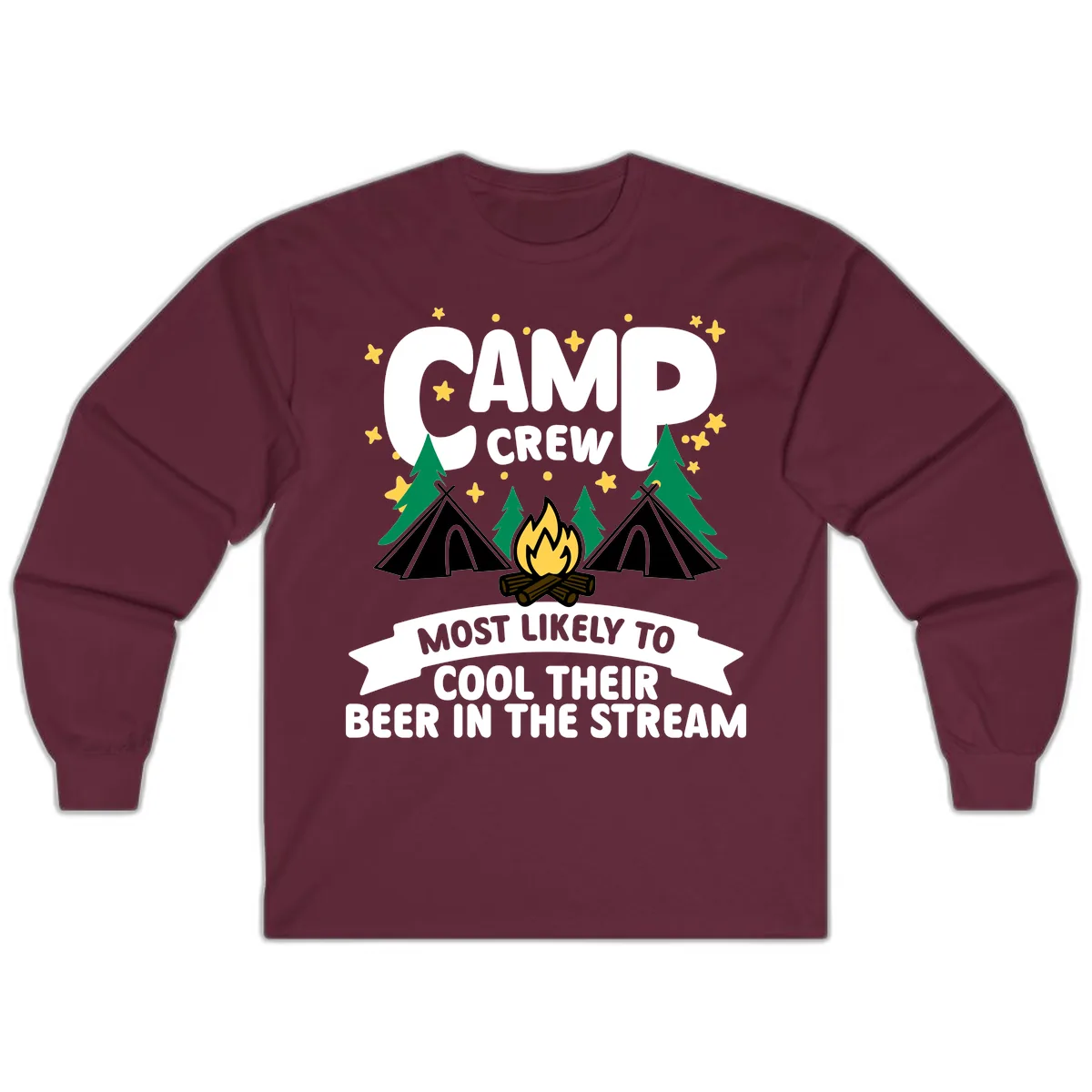 Camp Crew Cool Beer Stream Long Sleeve in Maroon