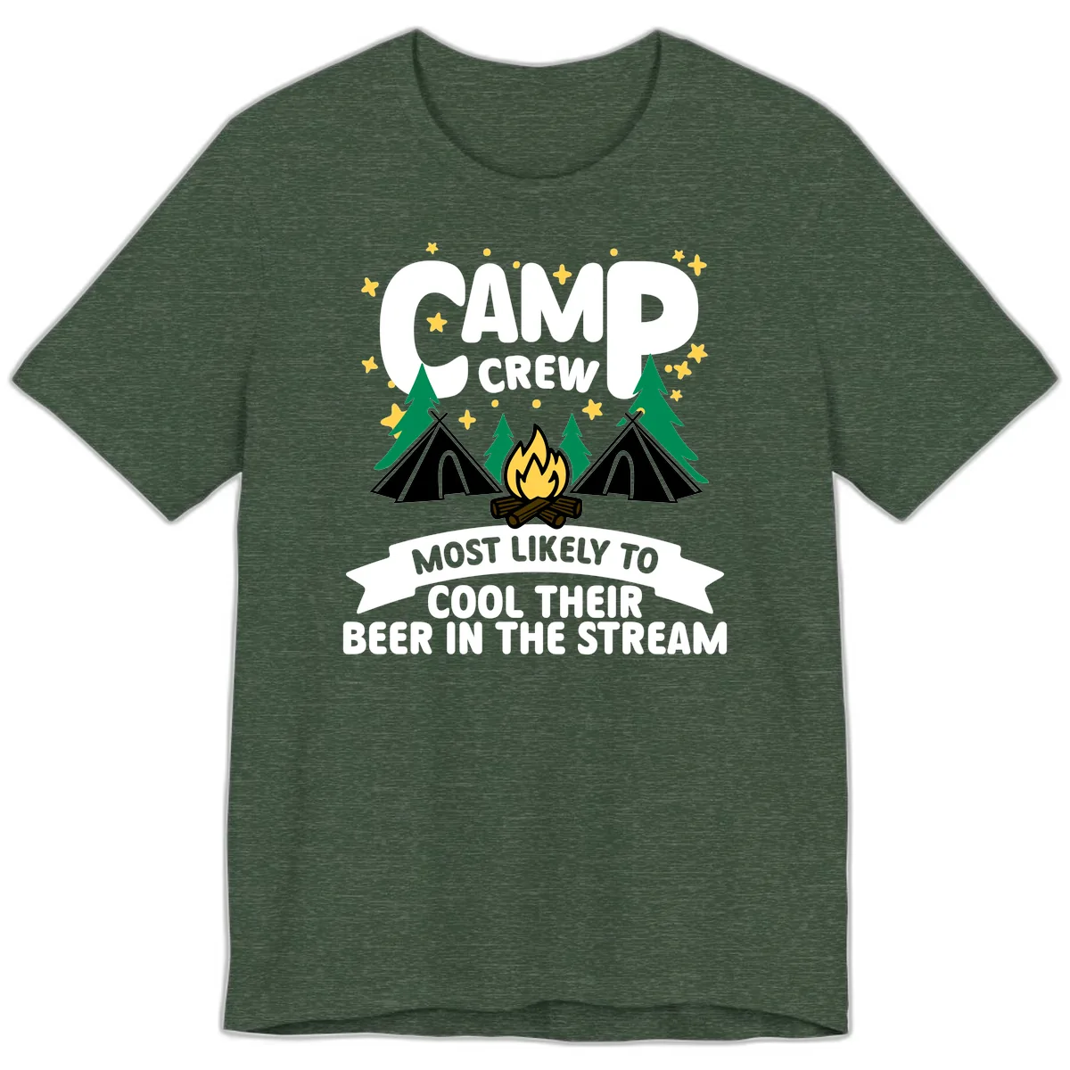 Camp Crew Cool Beer Stream Premium T-Shirt in Heather Forest