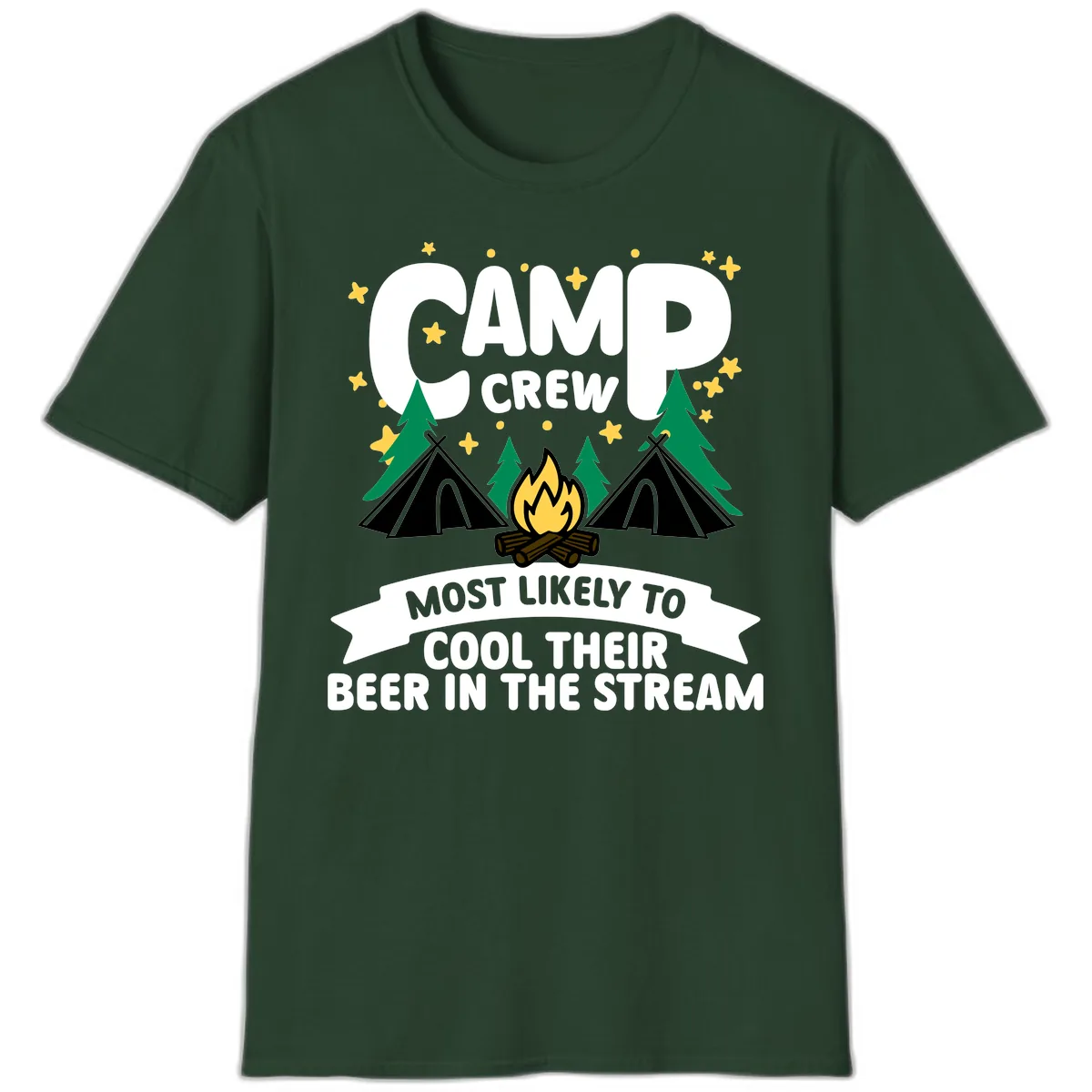 Camp Crew Cool Beer Stream T-Shirt in Forest Green