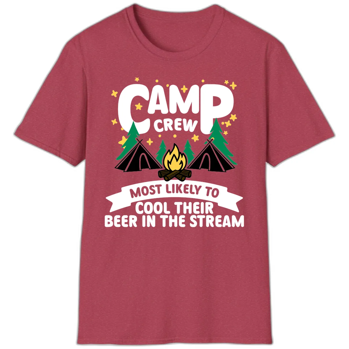 Camp Crew Cool Beer Stream T-Shirt in Heather Cardinal