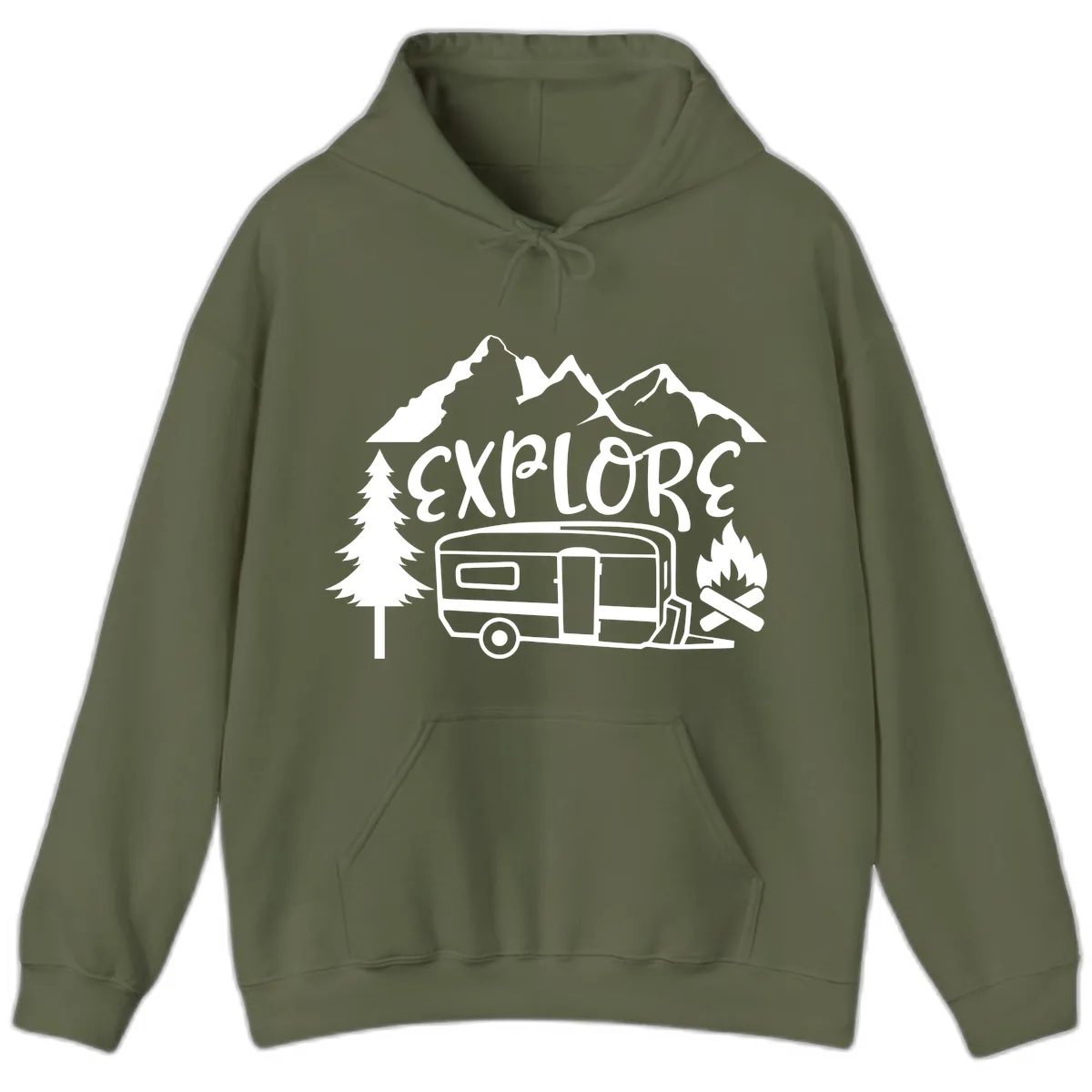Explore The Campfire Adventure Hoodie in Military Green