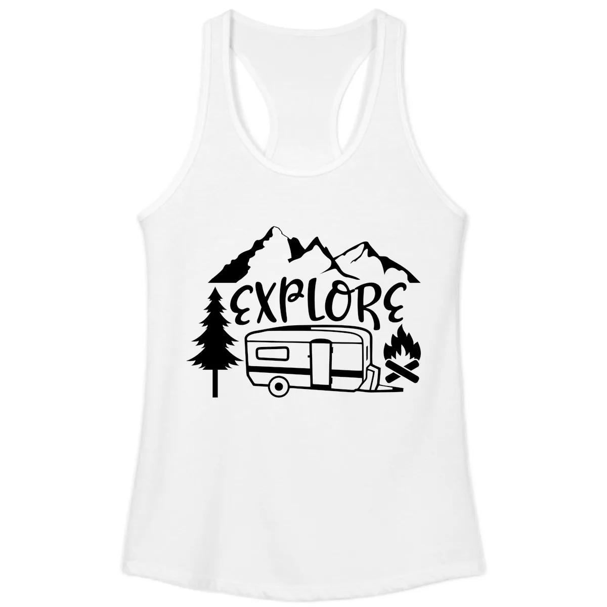 Explore The Campfire Adventure Ladies Tank in White