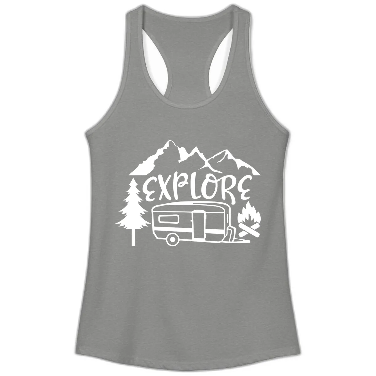 Explore The Campfire Adventure Ladies Tank in Heather Grey