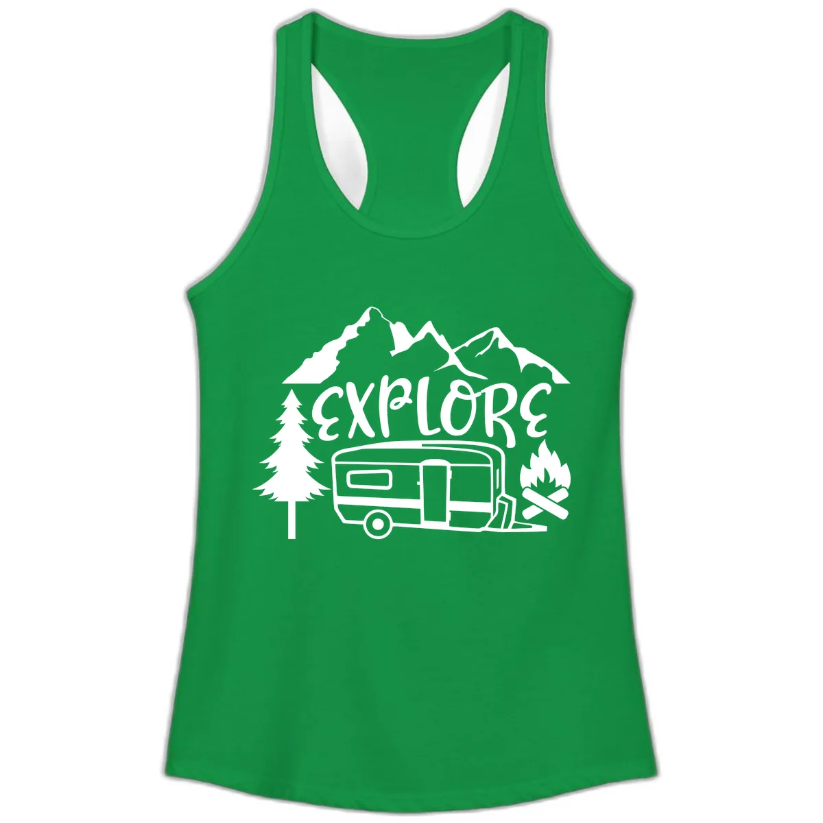 Explore The Campfire Adventure Ladies Tank in Solid Kelly Green
