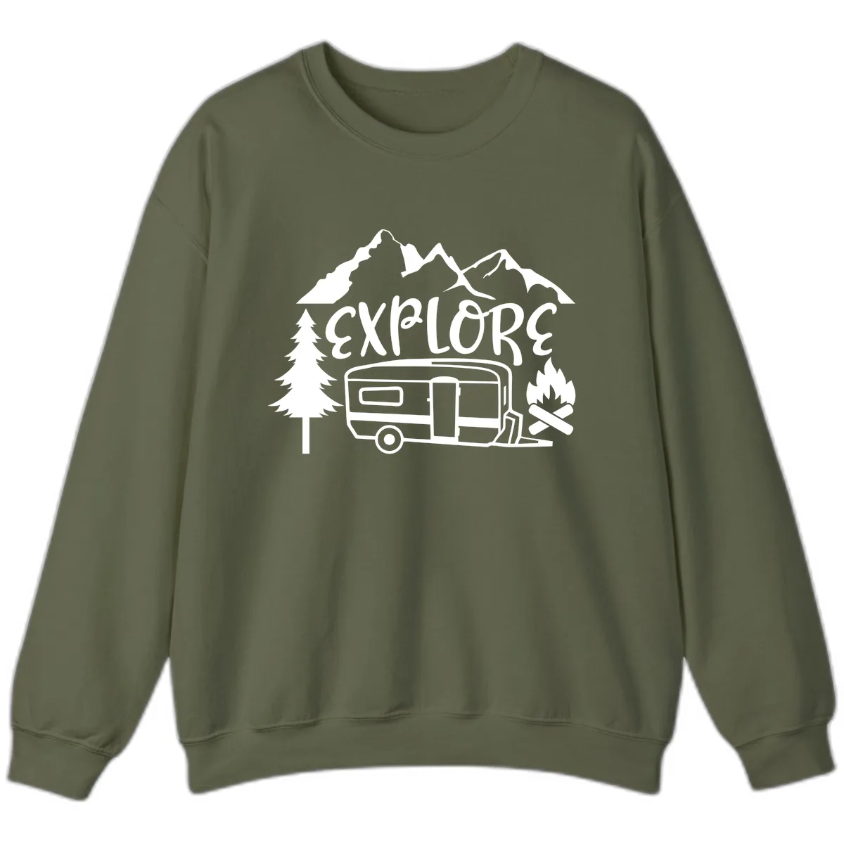 Explore The Campfire Adventure Sweatshirt in Military Green