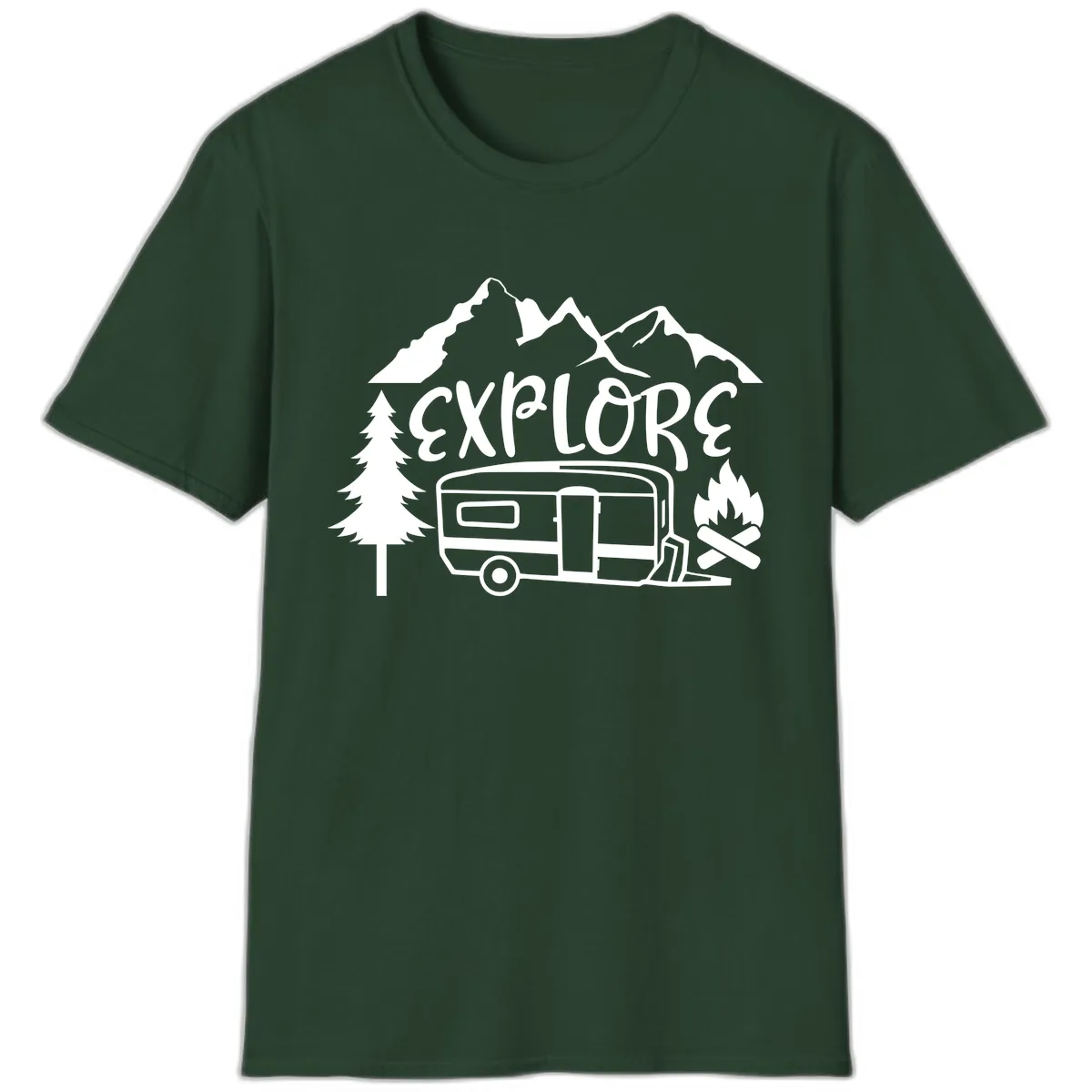 Explore The Campfire Adventure T-Shirt in Forest Green