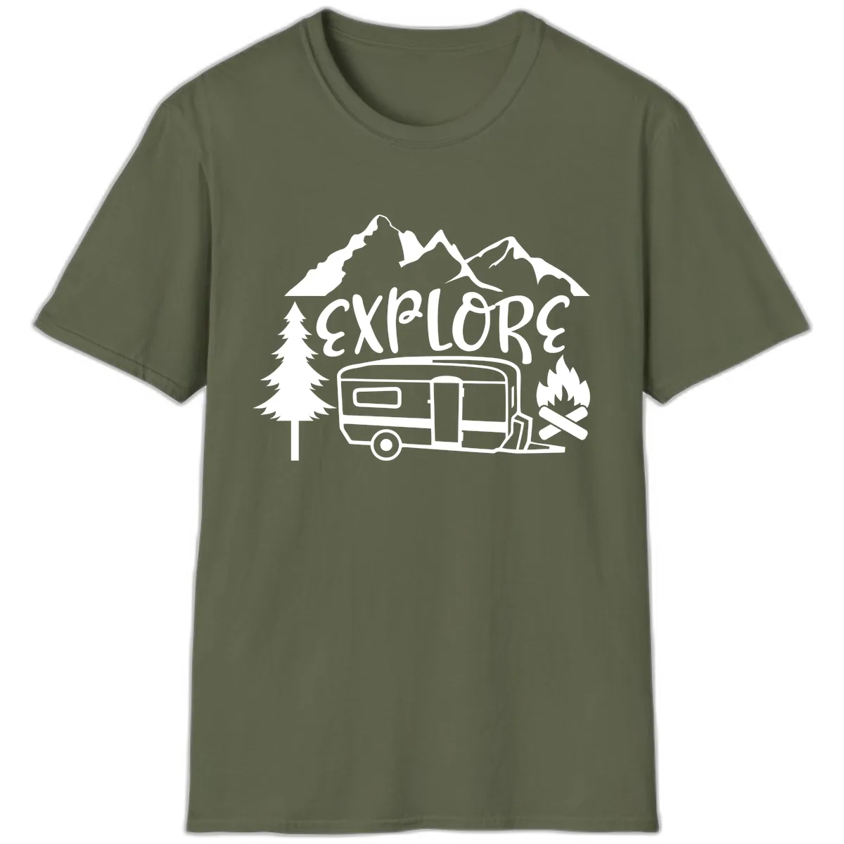 Explore The Campfire Adventure T-Shirt in Military Green