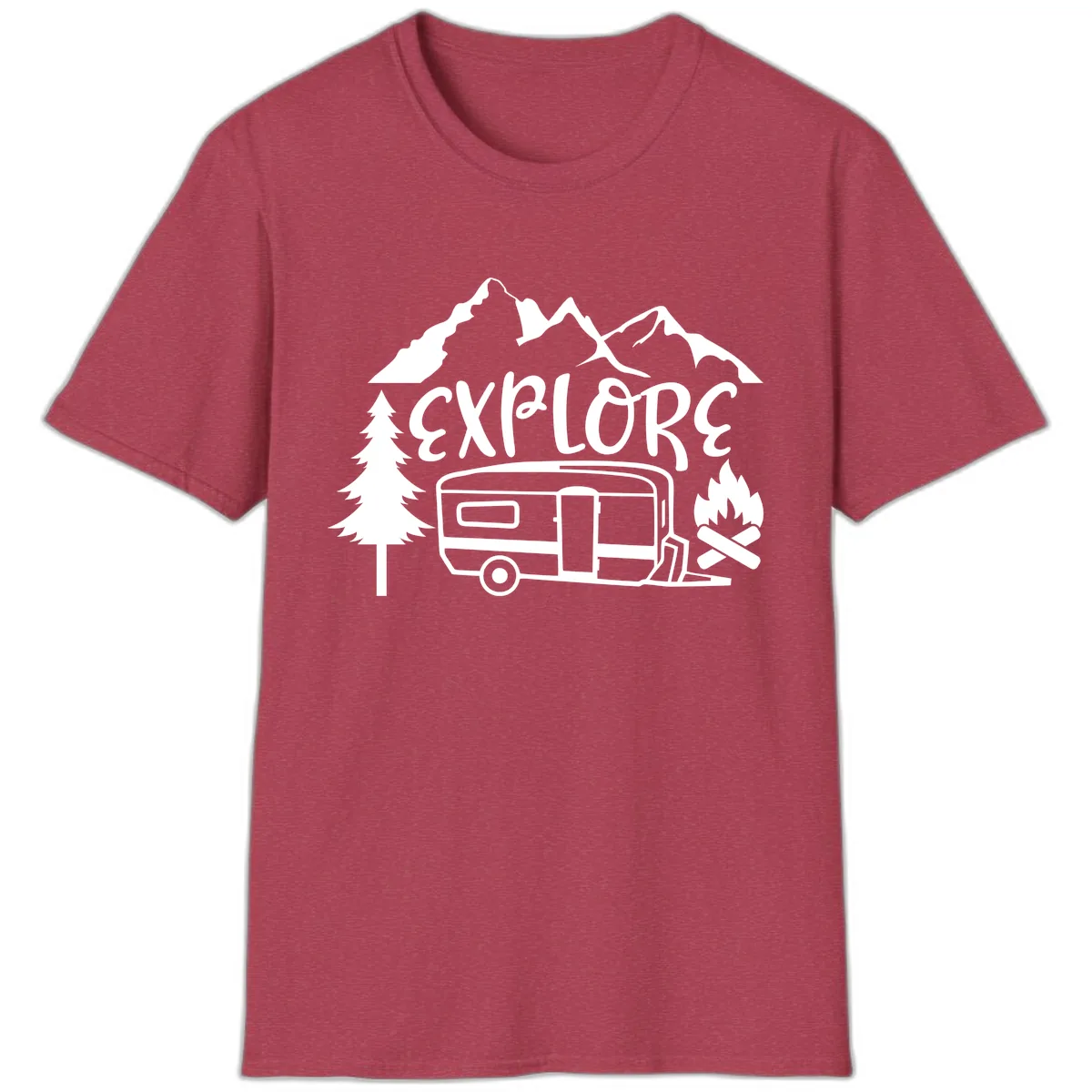 Explore The Campfire Adventure T-Shirt in Heather Cardinal