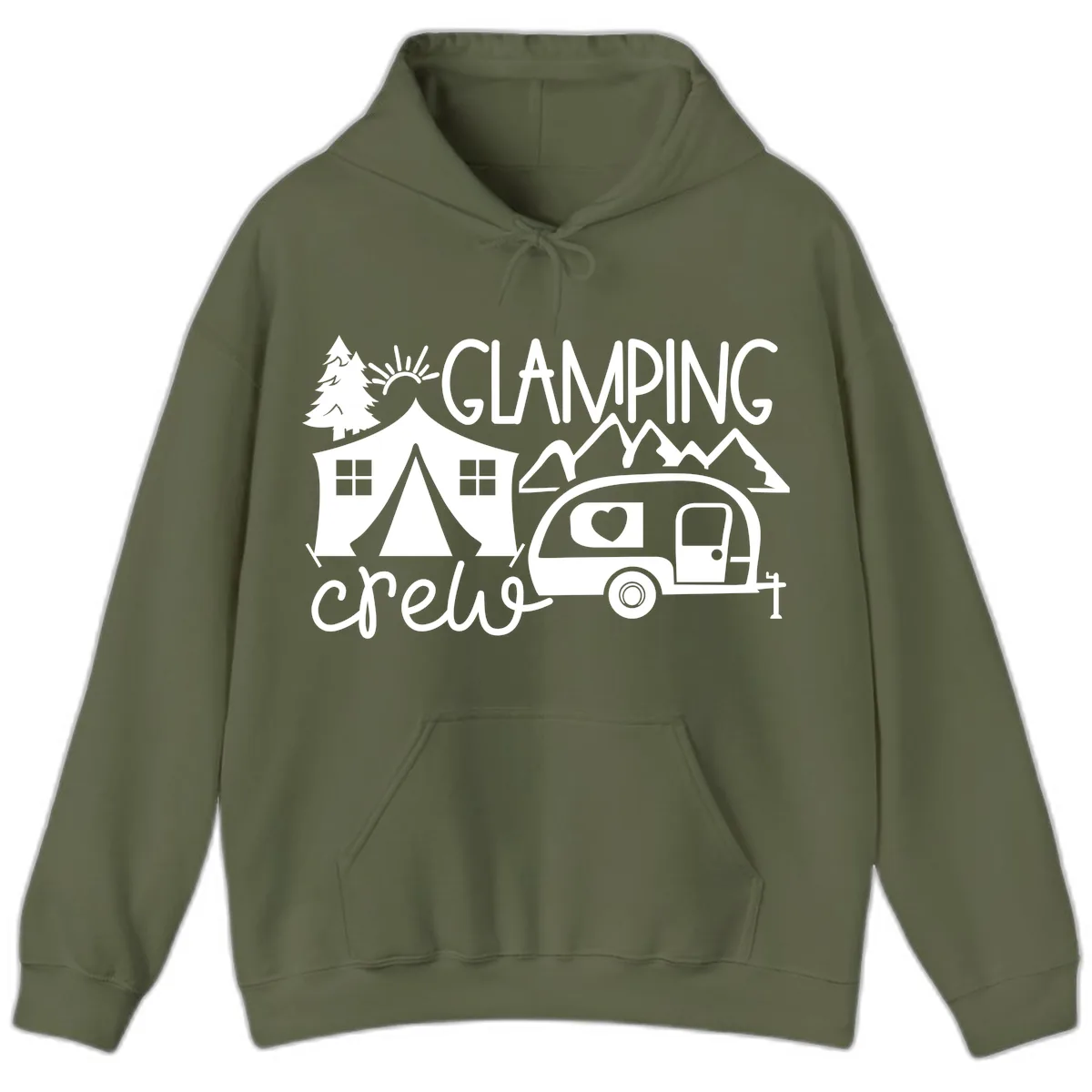 Glamping Crew Adventure Hoodie in Military Green