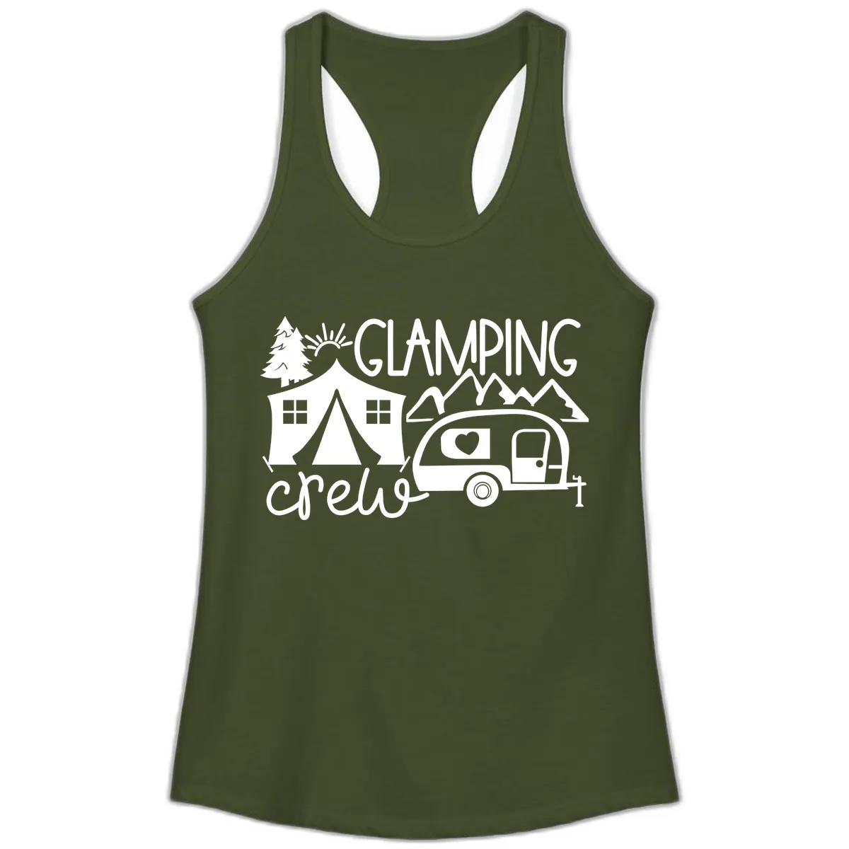 Glamping Crew Adventure Ladies Tank in Solid Military Green