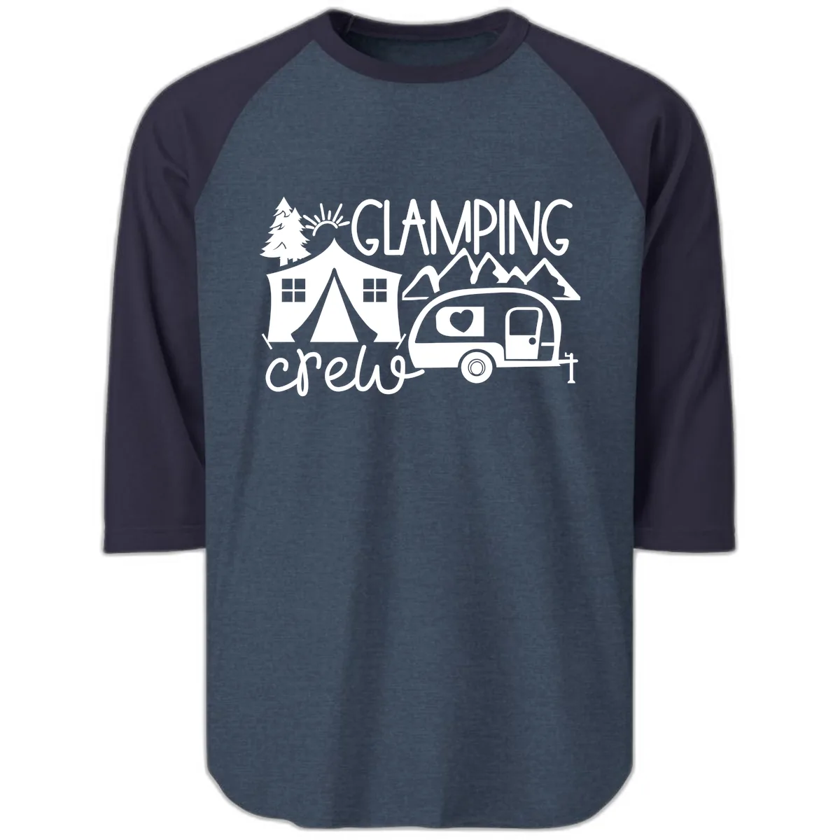 Glamping Crew Adventure Raglan 3/4 in Heather Denim Navy