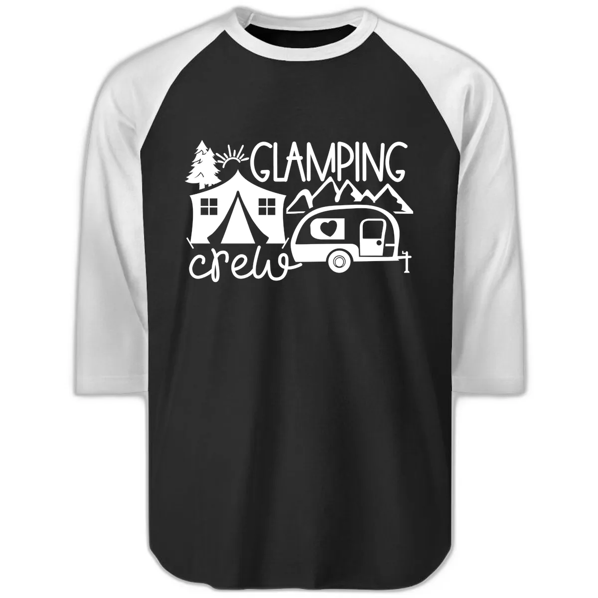 Glamping Crew Adventure Raglan 3/4 in Black White