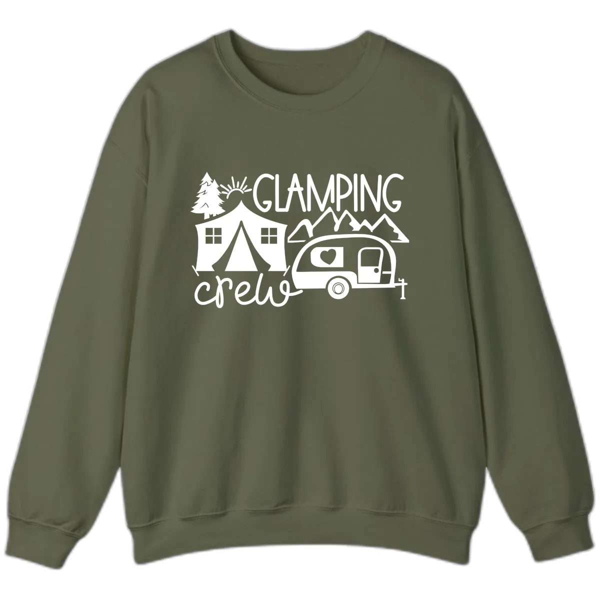 Glamping Crew Adventure Sweatshirt in Military Green