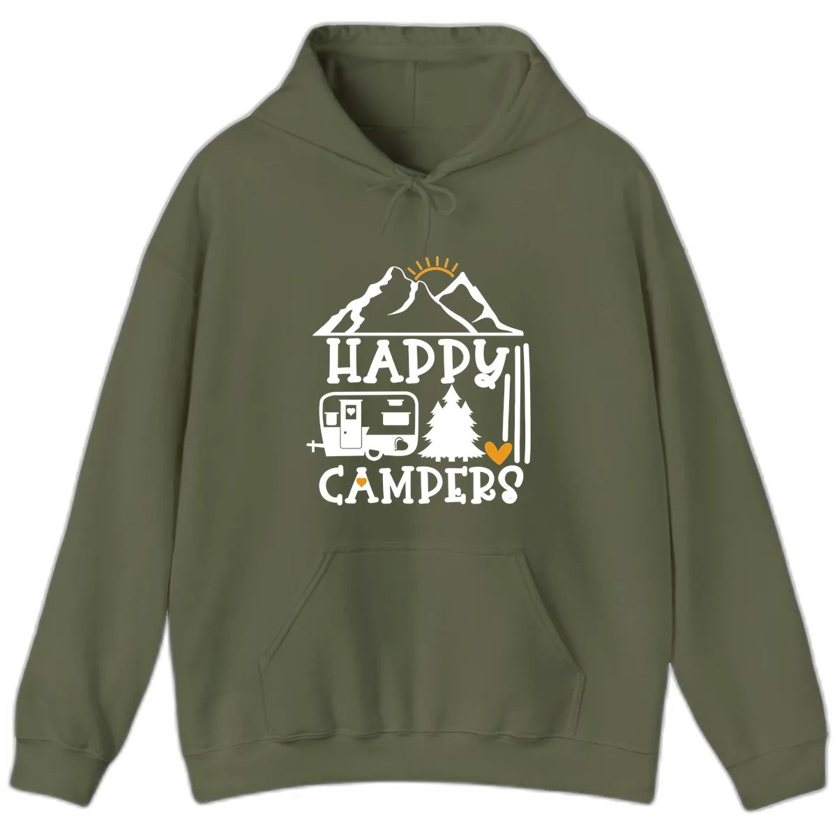 Happy Campers Mountain Retreat Hoodie in Military Green