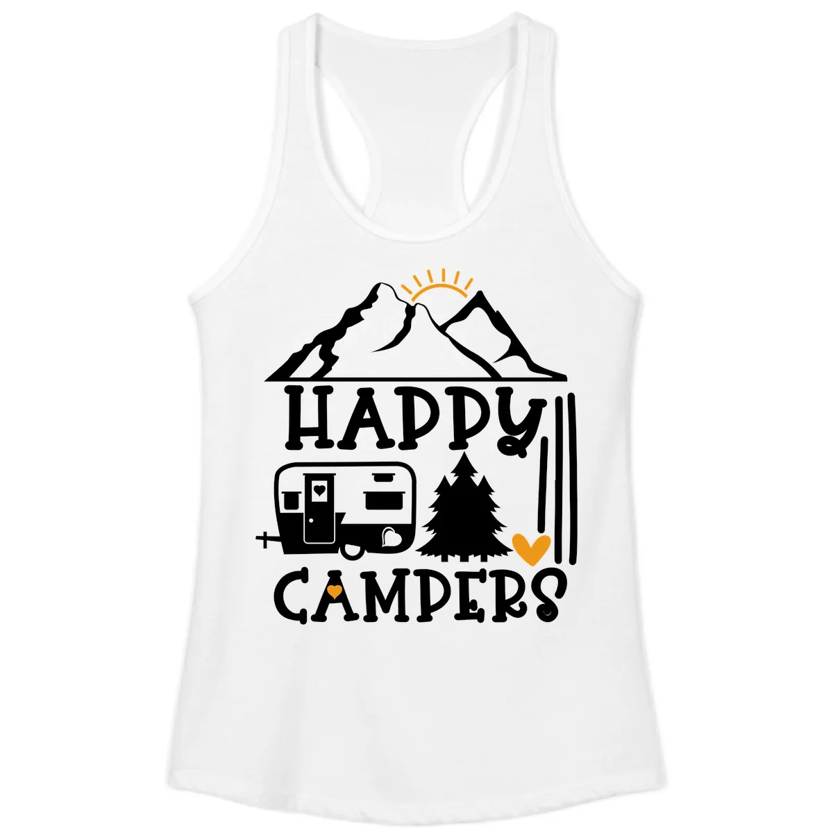 Happy Campers Mountain Retreat Ladies Tank in White