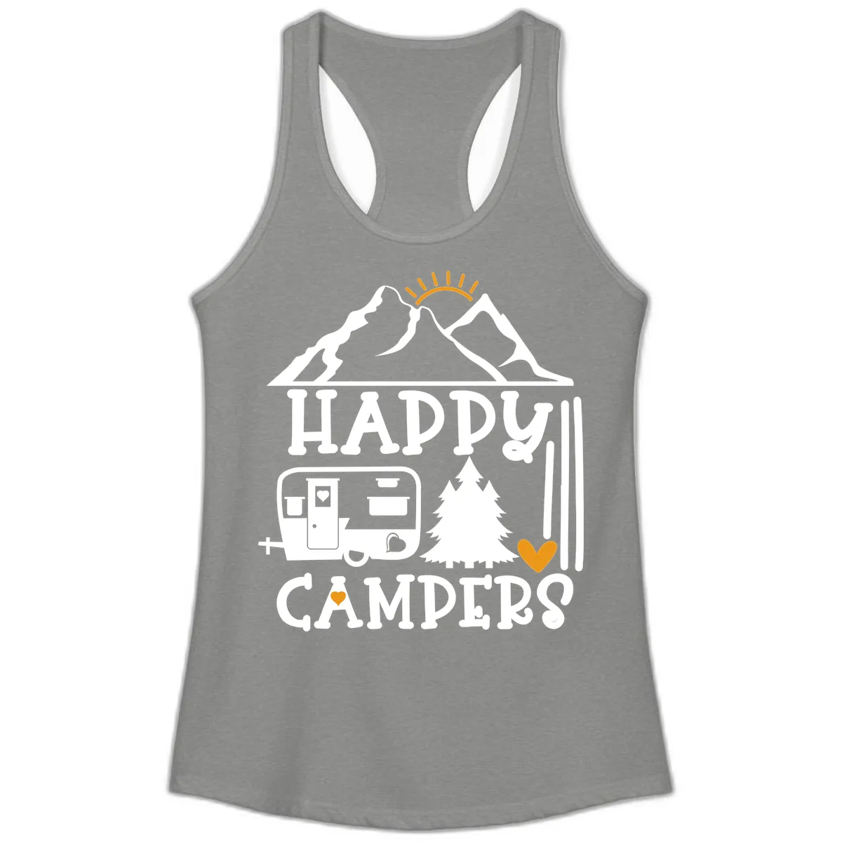 Happy Campers Mountain Retreat Ladies Tank in Heather Grey