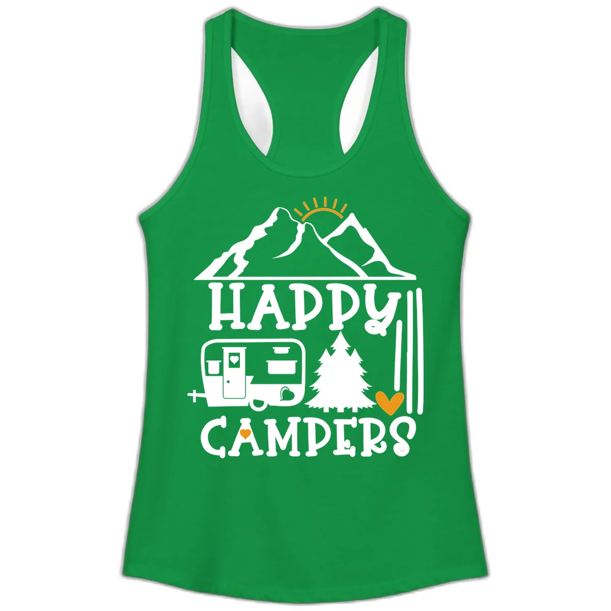 Happy Campers Mountain Retreat Ladies Tank in Solid Kelly Green