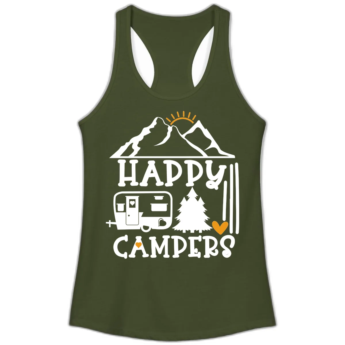 Happy Campers Mountain Retreat Ladies Tank in Solid Military Green