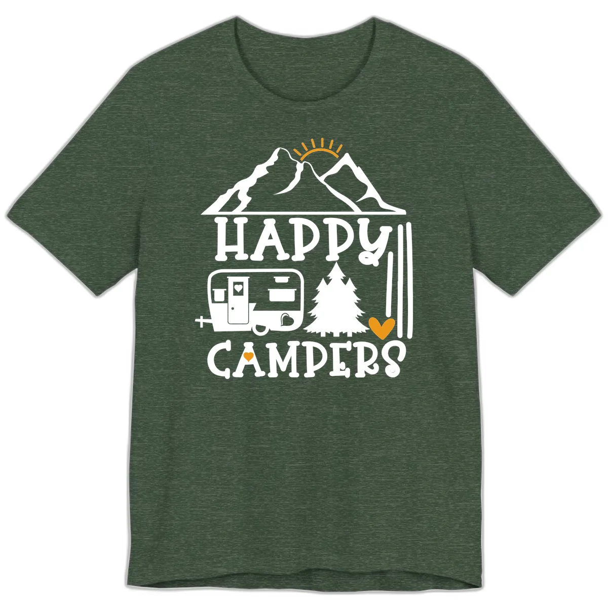 Happy Campers Mountain Retreat Premium T-Shirt in Heather Forest
