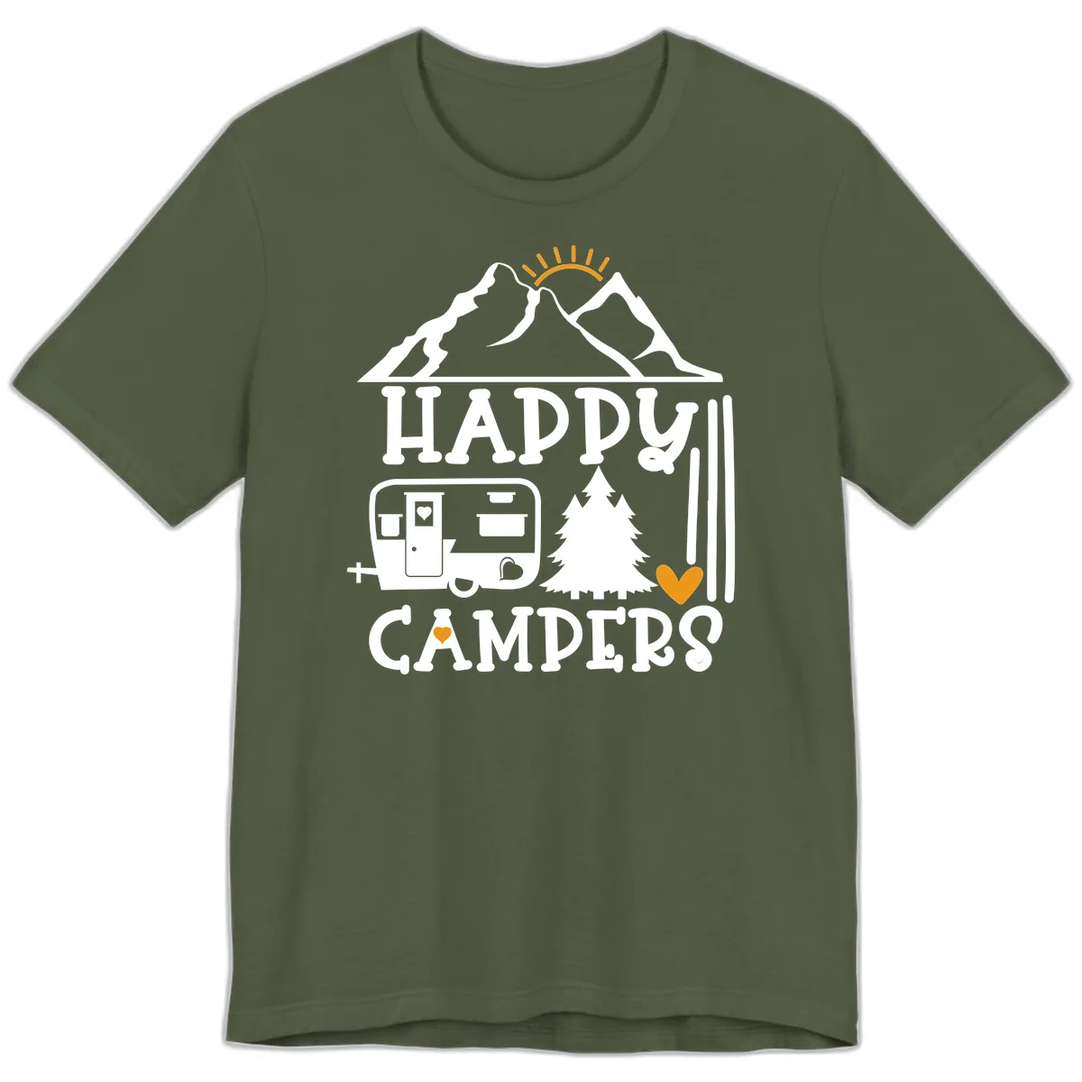 Happy Campers Mountain Retreat Premium T-Shirt in Military Green