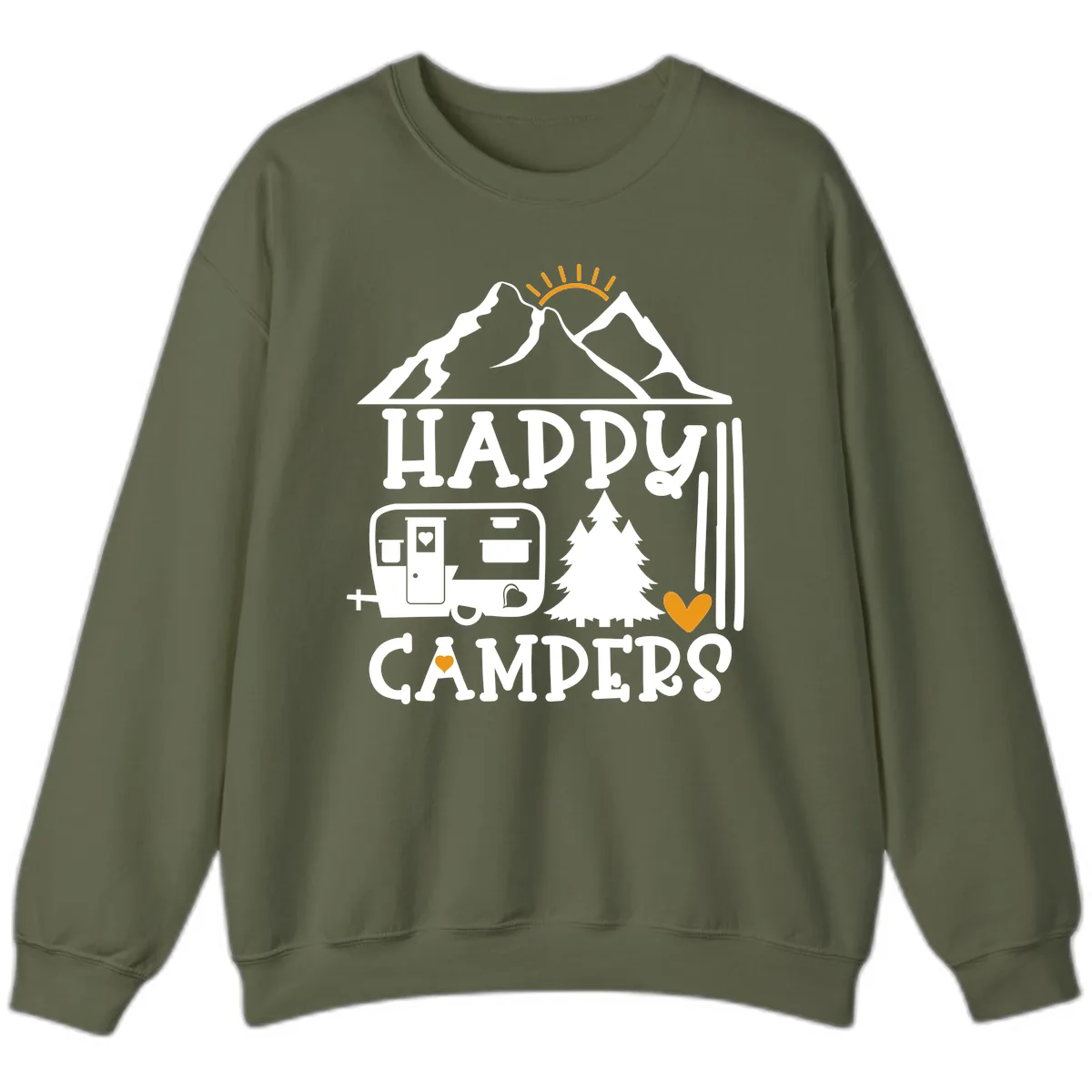Happy Campers Mountain Retreat Sweatshirt in Military Green