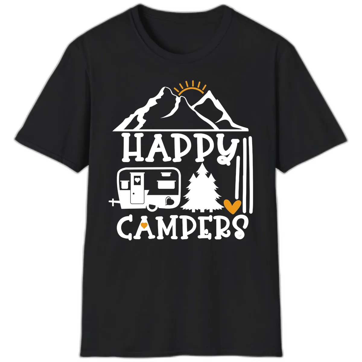 Happy Campers Mountain Retreat T-Shirt in Black