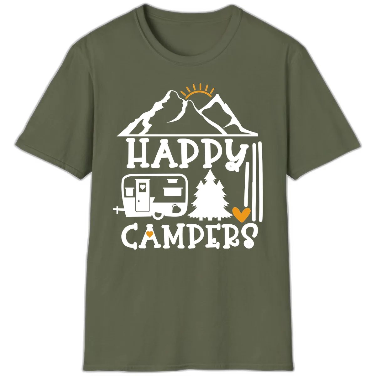 Happy Campers Mountain Retreat T-Shirt in Military Green