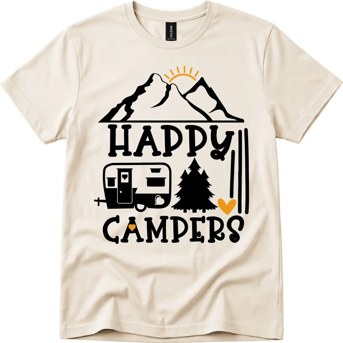 Happy Campers Mountain Retreat T-Shirt in Natural