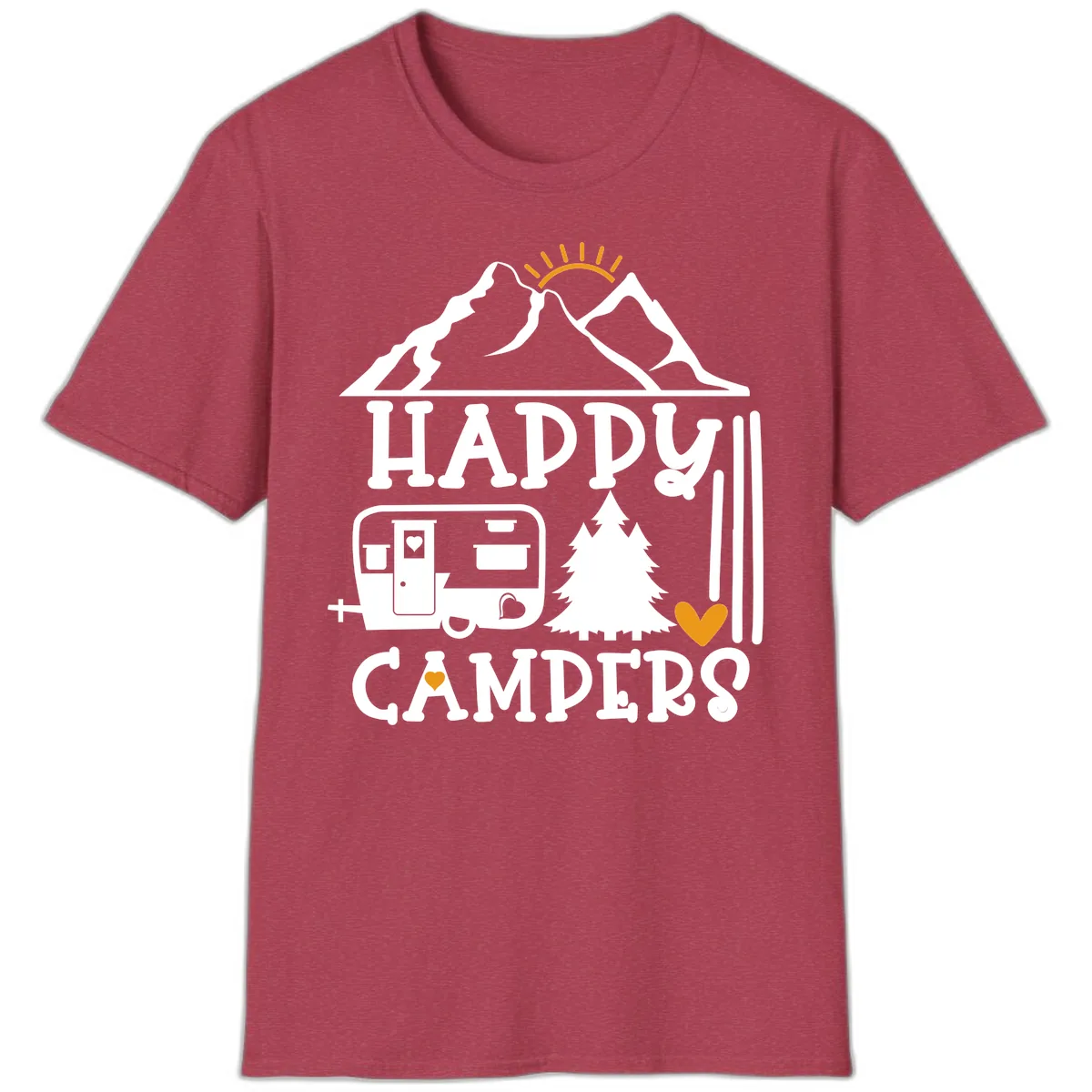 Happy Campers Mountain Retreat T-Shirt in Heather Cardinal