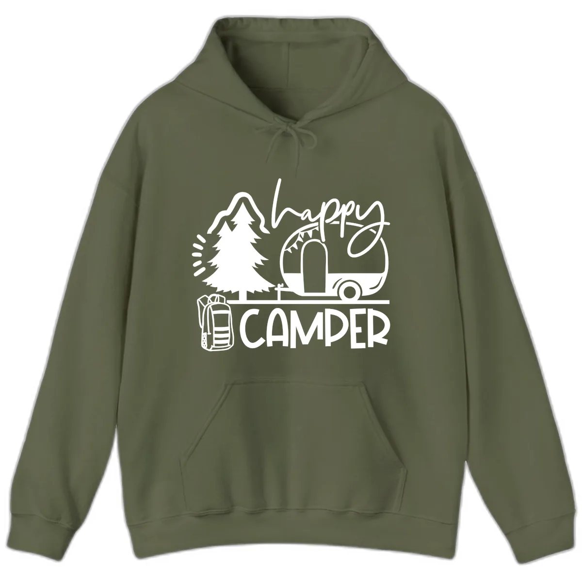 Happy Camper Adventure Hoodie in Military Green