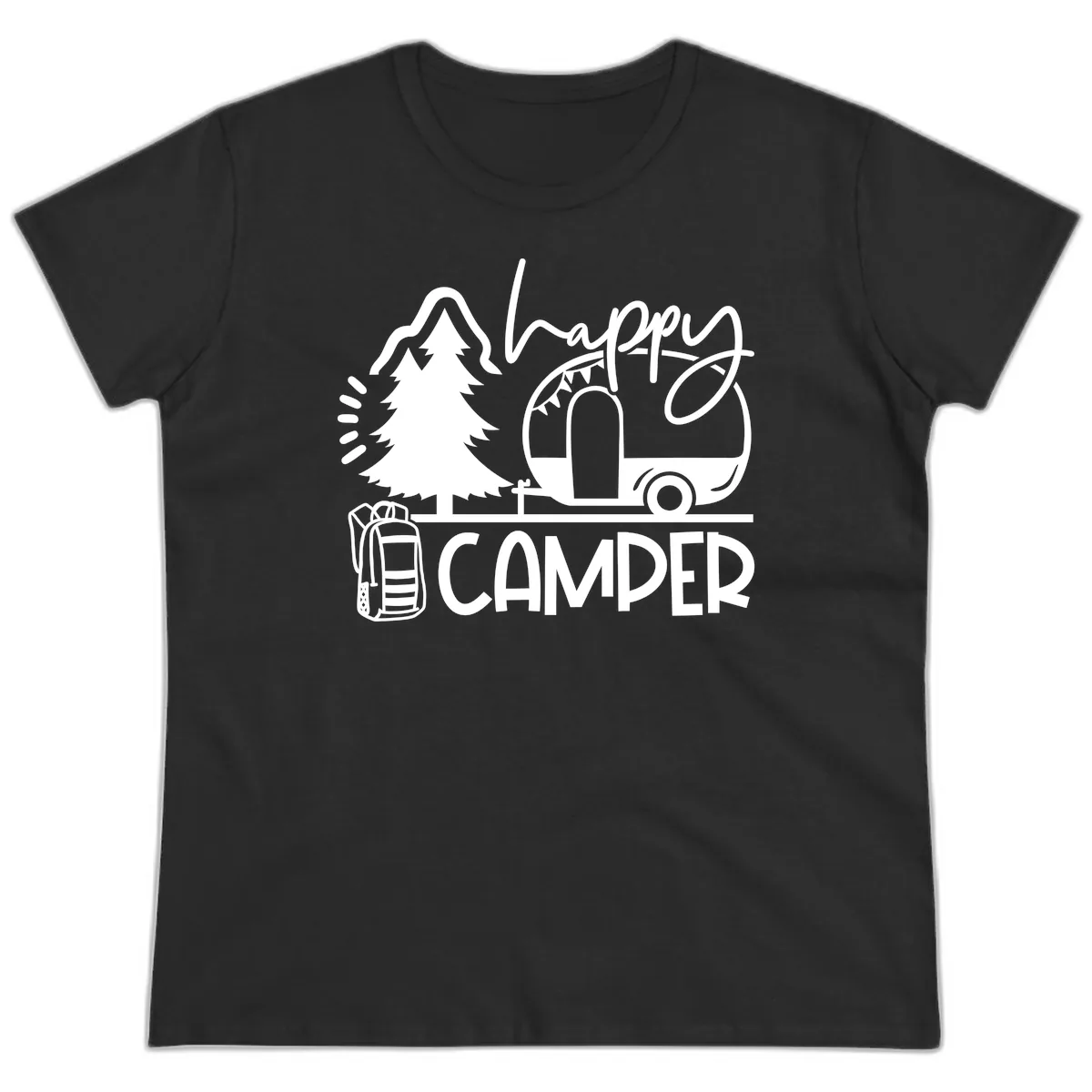 Happy Camper Adventure Ladies Tee in Black