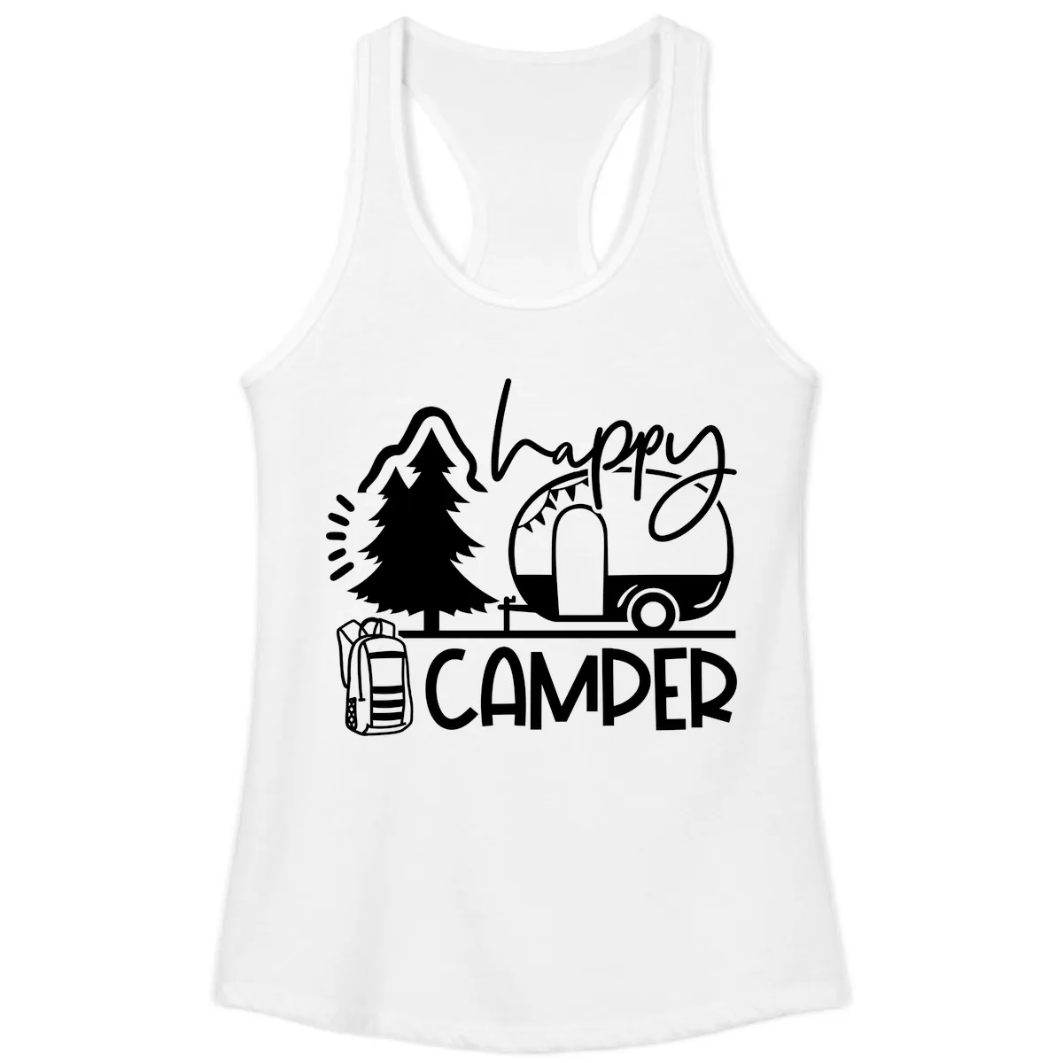 Happy Camper Adventure Ladies Tank in White
