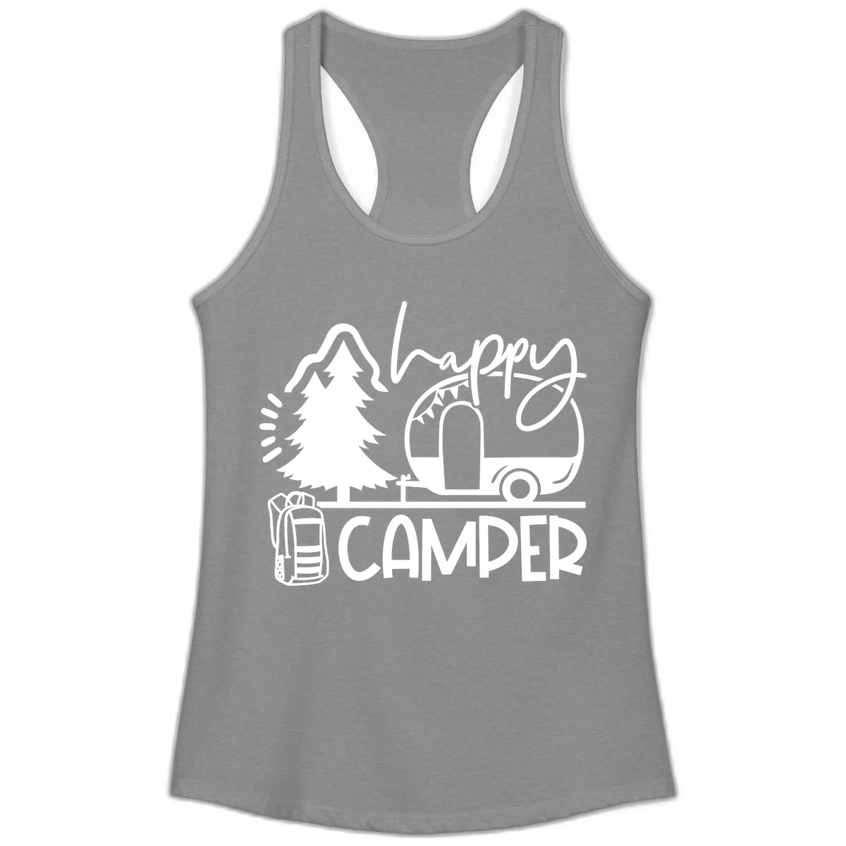 Happy Camper Adventure Ladies Tank in Heather Grey