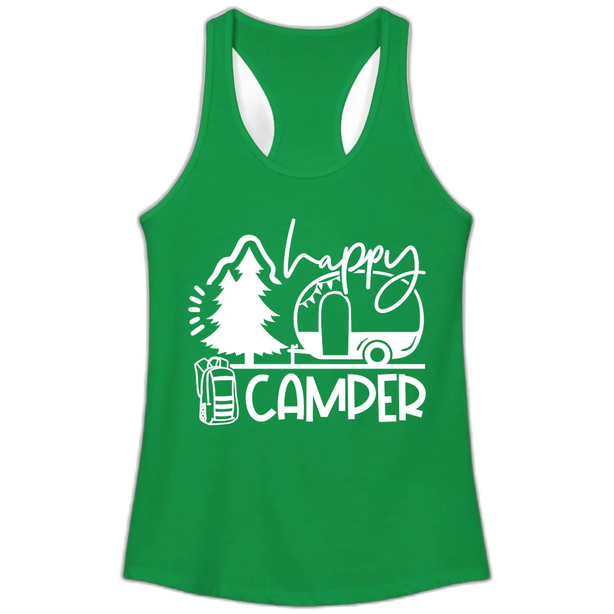 Happy Camper Adventure Ladies Tank in Solid Kelly Green