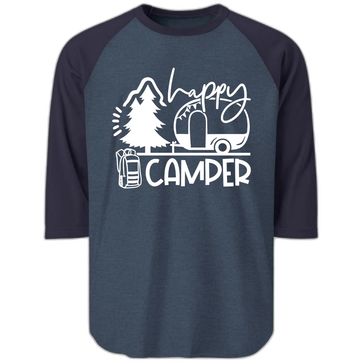 Happy Camper Adventure Raglan 3/4 in Heather Denim Navy