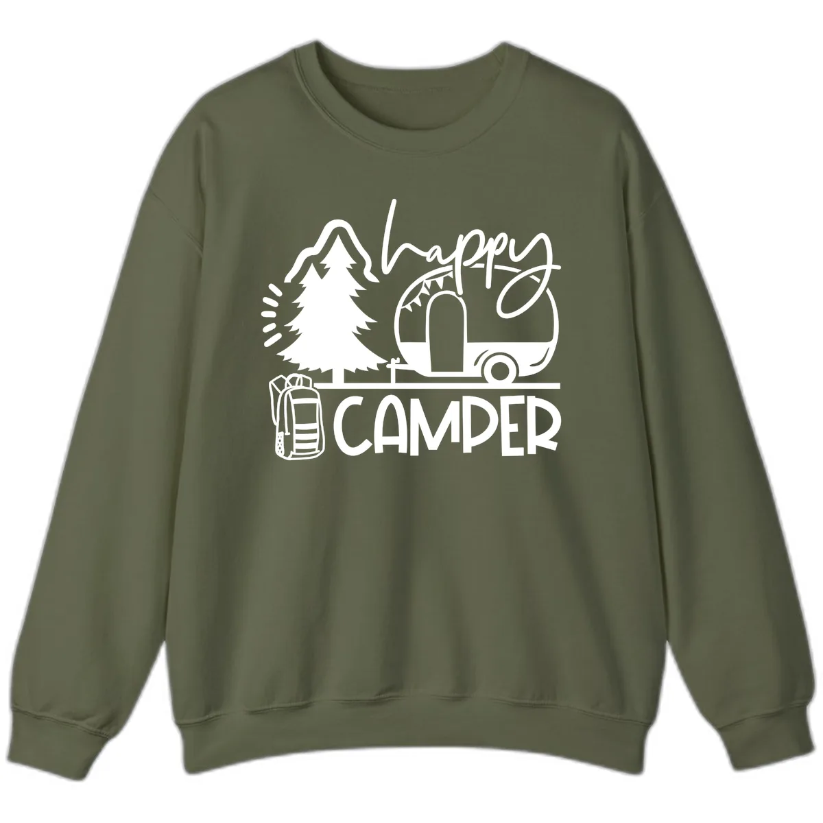 Happy Camper Adventure Sweatshirt in Military Green