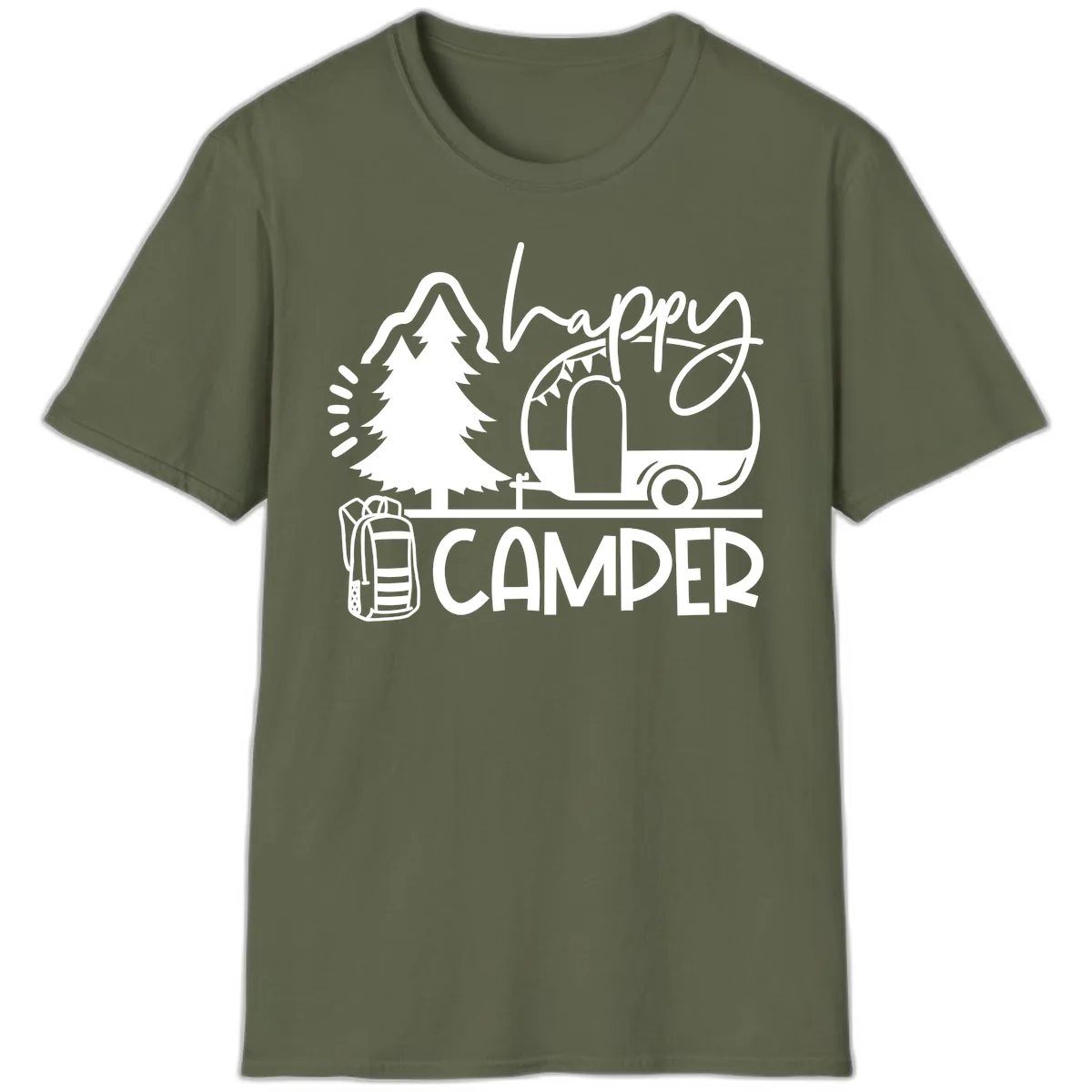 Happy Camper Adventure T-Shirt in Military Green