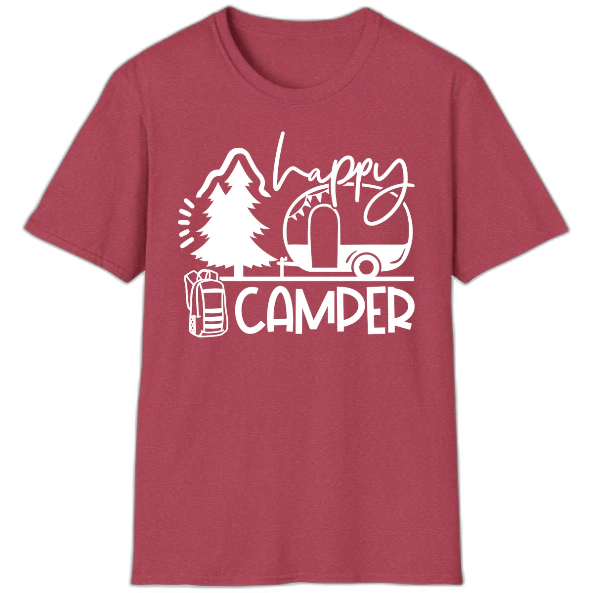 Happy Camper Adventure T-Shirt in Heather Cardinal