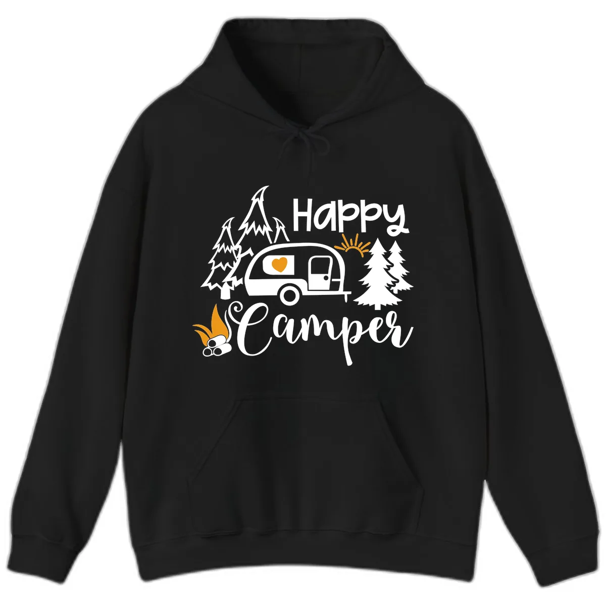 Happy Camper Trailer Life Hoodie in Black
